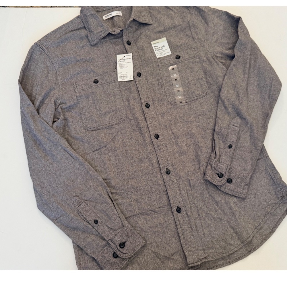 Sonoma Goods For Life Mens Supersoft Flannel Shirt Gray Cotton Button Down M